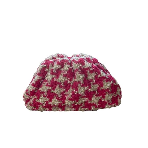 NWT Anthropologie Frankie Mini Tweed Pink Houndstooth Clutch Pouch Pink W Strap - Picture 2 of 8